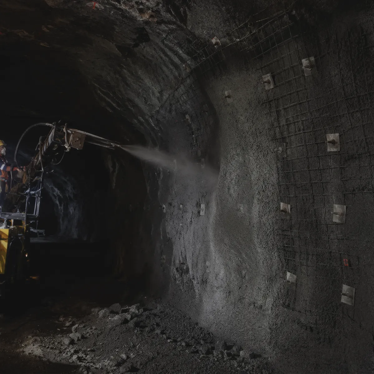 Aplicación de concreto lanzado en operación minera subterránea